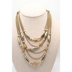 Vintage 1950s Gold Tone Multi Strand Necklace 7 Strand Filigree